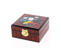 lachineuse - Boite à Bijoux Poissons de Fortune - Rangement à Bijoux & Secrets en Bois Laqué - Décoration Asiatique - Boite Carrée - Déco Japonaise - Idée Cadeau Femme - 16x16x8 cm