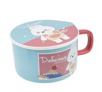 lachineuse - Bol à Nouilles Instantanées - Bol à Ramen Asiatique - Porcelaine - Motif Lapin - 1000 ML - Couvercle & Couverts - Petit-Déjeuner, Soupe, Riz - Idée Cadeau Asie Japon Chine - Bleu Ciel