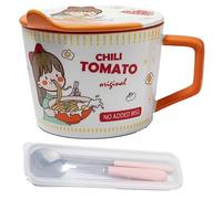 lachineuse - Bol à Nouilles Instantanées - Bol Ramen Japonais & Nouilles Chinoises avec Couverts & Couvercle - Bol Petit-Déjeuner, Soupe, Riz - Idée Cadeau Asiatique Japon Chine, Cup Noodles - Orange