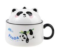 lachineuse - Bol à Ramen Asiatique Panda - Porcelaine - 1020 ML - Avec Couvercle & Couverts - Bol Petit-Déjeuner, Soupe, Riz, Nouilles Instantanées - Idée Cadeau Asiatique, Japon, Chine - Colori Blanc