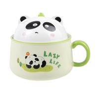 lachineuse - Bol à Ramen Asiatique Panda - Porcelaine - Motif Panda - 1020 ML - Avec Couvercle & Couverts - Bol Petit-Déjeuner, Soupe, Riz, Nouilles Instantanées - Idée Cadeau Asie Japon Chine - Vert