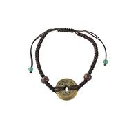lachineuse Bracelet Feng Shui de Richesse et Fortune | Bracelet Feng Shui composé de sapèques montées sur un cordon réglable de teinte marron. Livré dans une pochette cadeau satiné