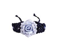 lachineuse - Bracelet Fleur Bleue - Beauté et Raffinement - Porcelaine, Coton - Bracelet Coulissant - Fleur Ø 3,5 cm - Bijou Original - Femme, Ados - Idée Cadeau Asie