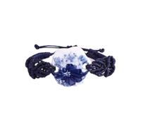 lachineuse - Bracelet Motif Floral - Teinte Bleu de Chine - Porcelaine, Coton - Bracelet Coulissant - Fleur Ø 3,5 cm - Bijou Original - Femme, Ados - Idée Cadeau Asie