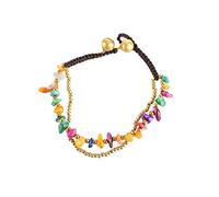 lachineuse - Bracelet Tibétain - Double Rang - Plaisir et Tradition Ethnique - Perles Dorées, Pierres Multicolores - Fermoir avec Grelots - Longueur 19 cm - Pochette Cadeau Offerte - Noel Anniversaire
