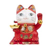 lachineuse Chat du Bonheur et de la Fortune - Tirelire Chat Nippon - Statuette Porte-Bonheur Japonais - Coloris Rouge - Porcelaine - Idée Déco Japon et Asie - Chance, Fortune, Prospérité