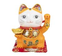 lachineuse Chat du Bonheur et de la Fortune - Tirelire Chat Nippon - Statuette Porte-Bonheur Japonais - Coloris Orange - Porcelaine - Idée Déco Japon et Asie - Chance, Fortune, Prospérité