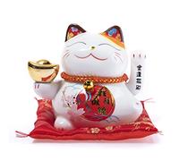 lachineuse - Chat Maneki Neko - Statuette Chat Japonais Porte Bonheur - Bras Mobile - Objet Kawaii Déco - Lucky Cat Porcelaine - Chat Chinois Asie Décoration - Chance, Bonheur, Fortune