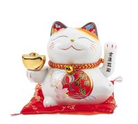 lachineuse - Chat Maneki Neko - Statuette Chat Japonais Porte Bonheur - Bras Mobile - Objet Kawaii Déco - Lucky Cat Porcelaine - Chat Chinois Asie Décoration - Chance, Bonheur, Fortune