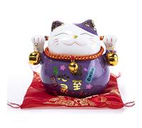 lachineuse - Chat Maneki Neko - Tirelire Porte Bonheur Japonais - Traditions d'Asie - Colori Mauve - Porcelaine - Idée Déco et Cadeau Japon Asie - Fortune, Chance et Bonheur