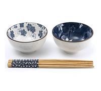 lachineuse - Coffret 2 Bols à riz asiatique - Motif Floral Bleu ⌀ 11cm