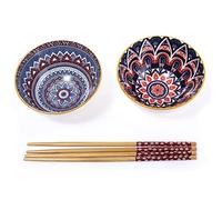 lachineuse - Coffret 2 Bols Éthniques ⌀ 11cm - Bols à Riz, Soupe Orientale, Poke Bowl & Apéritif - 2 Paires de Baguettes - Bols Japon Asie Inde Ramadan - Cadeau Vaisselle Asiatique Africaine