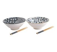 lachineuse - Coffret 2 Bols Style Japonais Bleus ⌀ 20,5 cm - Format XXL - Bols à Riz, Petit Déjeuner & Soupe - Motifs Traditionnels Zen - Bol Asiatique Japonais Asie - Cadeau Vaisselle