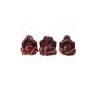 lachineuse - Coffret 3 Bouddhas Rieurs de Sagesse - Statuettes Petits Bouddhas Rouges - Décoration Feng Shui - Objet Déco Zen Chinoise pour Intérieur Salon Bureau - Idée Cadeau Asiatique Porte Bonheur