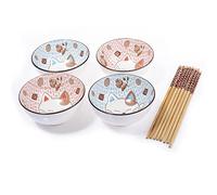 lachineuse - Coffret 4 Bols Design Japonais Chat Porte bonheur ⌀11cm