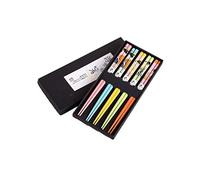 Lachineuse - Coffret Baguettes Chinoises Colorées Geisha - 5 Paires de Baguettes en Bois - Ambiance Japon - Sushi, Ramen, Nouilles & Riz - Décoration Zen - Cadeau Cuisine Asiatique Japonaise