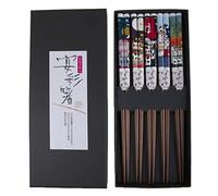 lachineuse Coffret Baguettes Japonaises Maneki Neko - 5 Paires Chat Porte-Bonheur Japonais - Coloris Bois - Chopsticks - Sushi, Ramen, Nouilles & Riz - Cadeau Cuisine Asiatique Chinoise
