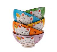 lachineuse - Coffret Bols Japonais Design Maneki Neko - 5 Bols à Riz Traditionnels Ø 11,5 cm - 275 ML - Chat Nippon Porte-Bonheur - Déco Japonaise - Idée Cadeau