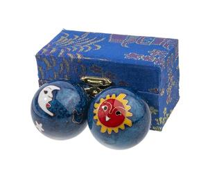 lachineuse -Coffret Boules Qi Gong Lune Soleil-Anti Stress Émail ⌀ 45 mm | Boules de Santé - Coffret Cadeau Relaxation Zen - Objet d'Asie Japon Chine Feng Shui - Colori Bleu