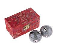 lachineuse - Coffret Boules Qi Gong Yin Yang - Boules Chinoises Anti Stress en Émail ⌀ 40 mm - Boules de Santé - Coffret Cadeau Relaxation Zen - Objet Asiatique Japon Chine - Coloris Rouge & Gris