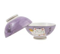 lachineuse - Coffret Duo Bols Japonais - Design Maneki Neko - Soupe, Ramen, Céréales - Plaisir Gourmand - Tradition du Japon - Mauve - Décoration Japonaise - Idée Cadeau Japon Asie