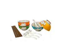 lachineuse - Coffret Vaisselle Chat Maneki Neko - 4 Bols, 4 Paires de Baguettes & 4 Cuillères - Coffret Bols à Riz, Petit Déjeuner & Soupe - Vaisselle Japonaise Couleur - Cadeau Japonais - Déco Japon