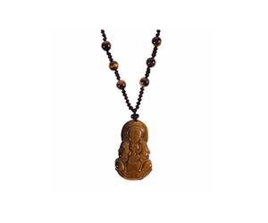 lachineuse - Collier Bouddha GuanYin - Déesse Bouddhiste Protectrice - Bijou en Oeil de Tigre - Cordon Réglable en Coton - Longueur Max 38 cm - Pochette Satinée Offerte - Idée Cadeau Asie