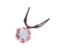 lachineuse - Collier Fleur Rose - Féminité et Raffinement - Porcelaine, Coton - Nœud Coulissant - Fleur Ø 3,5 cm - Bijou Original - Femme, Ados - Idée Cadeau Asie