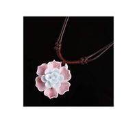 lachineuse - Collier Fleur Rose - Porcelaine, Coton