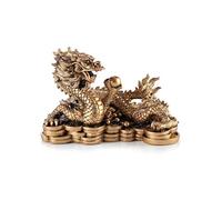 lachineuse - Figurine Grand Dragon Feng Shui - Statuette Dragon sur Sapèques - 14 x 21 x 11,5 cm - Symbole de Puissance, Force & Longévité - Décoration Asiatique Chinoise - Coloris Doré