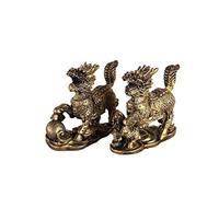 Lachineuse - Figurines Couple de QiLin - Statuettes Feng Shui Chi Lin - Symbole de Protection des Énergies Négatives - Pour Bureau, Maison - Décoration Chinoise Asiatique Qi Lin - 14 x 11 x 5cm - Doré