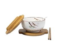 lachineuse - Grand Bol Asiatique en Porcelaine - Soupe & Nouilles - Teinte Blanche ⌀ 16 cm - Style Japonais Zen - Contenance 1000 ml - Cuillère, Baguettes & Support - Déco Cadeau Vaisselle Japonaise