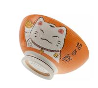 lachineuse - Grand Bol Japonais Maneki Neko - Teinte Orange ⌀ 17,5 cm - Contenance 1000 Ml - Style Nippon - Bol à Riz, Petit Déjeuner & Soupe - Déco du Japon - Cadeau Vaisselle Japonaise