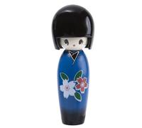 lachineuse - Kokeshi Japonaise Bleue 13,5 cm - Poupée Japonaise en Bois avec Kimono Fleurs de Cerisier - Figurine Décoration Japonaise - Kokeshi Traditionnelle Japon - Idée Cadeau Original Déco Asie
