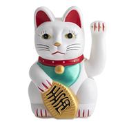 lachineuse - Maneki Neko Blanc avec Bras Qui Bouge - Statue Chat Japonais Porte-Bonheur - Statuette 18 cm avec Bras Mobile - Objet Kawaii Déco - Idée Cadeau Japon Asie - Chance, Bonheur, Fortune