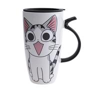 lachineuse - Mug Chat Kawaii Happy 600ml - Grand Mug XXL Blanc en Porcelaine - Mug Japonais à Thé & Café - Avec Couvercle Isotherme - Lucky Cat - Tasse Idée Cadeau Japon Asie - Mug Géant