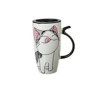 lachineuse - Mug Chat Kawaii Lucky 600ml - Tasse XXL Blanc en Porcelaine - Mug Japonais à Thé & Café - Avec Couvercle Isotherme - Lucky Cat - Tasse Idée Cadeau Japon Asie