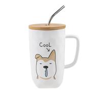 lachineuse - Mug Chien Collection DOG - Chien Cool - Tasse en Porcelaine - 600 ML - Avec Couvercle, Paille et Cuillère - Café, Thé, Chocolat Chaud - Idée Cadeau Originale
