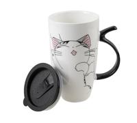 lachineuse - Mug Géant Chat Kawaii Funny Cat 600 ml - Grand Mug XXL Blanc en Porcelaine - Mug Japonais à Thé & Café - Avec Couvercle Isotherme - Funny Cat - Tasse Idée Cadeau Japon Asie - Mug Géant