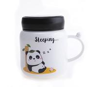 lachineuse - Mug Panda Zen 420 ml - Tasse avec Couvercle Vissable - Pot Style Japonais Asiatique - En Porcelaine - Tasse à Thé, Café, Boissons Chaudes - Vaisselle Japonaise - Coloris Blanc