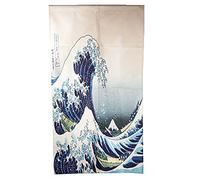 lachineuse - Noren Japonais Vague de Kanagawa - Rideau Vague Japonaise Mer - Décoration Porte & Murs - Tapisserie Murale - 90 x 150 cm - Tableau Traditionnel - Déco Asiatique - Coloris Bleu