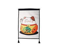 lachineuse - Panneau Mural Japonais Maneki Neko - Décoration Japonaise à Suspendre - 65 x 45 cm - Chat Japonais Kawai - Lucky Cat - Tableau Mur Panneau - Coloris Blanc - Idée Cadeau Japon Asie