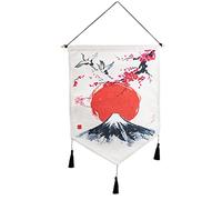 lachineuse - Panneau Mural Japonais Mont Fuji - Décoration Japonaise Zen à Suspendre - 56 x 44 cm - Tableau Japonais Traditionnel Panneau- Coloris Blanc & Rouge - Idée Cadeau Japon Asie