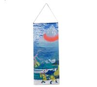 lachineuse - Panneau Mural Mont Fuji Maneki Neko - Décoration Japonaise à Suspendre - 80 x 32 cm - Tableau Japonais Traditionnel Estampe - Coloris Bleu - Idée Cadeau Japon Asie
