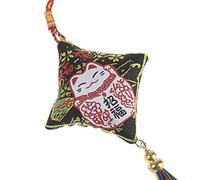 Lachineuse Pendentif Maneki Neko 28 cm - Porte-Bonheur Japonais | Pendentif Maneki Neko 28 cm en tissu et métal avec grelots et pompon multicolore, à suspendre.