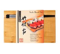 lachineuse - Planche à Sushi en Bambou - Plateau pour Présentation & Service des Sushi - 24 x 15 x 3,5 cm - Avec Baguettes - Vaisselle en Bois pour Sushi - Style Japonais - Idée Cadeau Asie Japon