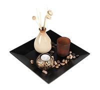 lachineuse - Plateau Bougie Déco Zen - Décoration d'Intérieur avec Petit Vase & Fleurs Séchées - Diamètre 25 cm - pour Bureau, Table Basse - Objet Décoration Asiatique - Idée Cadeau - Rectangulaire