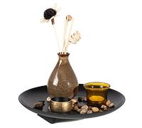 Lachineuse - Plateau Bougie Déco Zen - Décoration d'Intérieur avec Petit Vase & Fleurs Séchées - Diamètre 25 cm - pour Bureau, Table Basse - Objet Décoration Asiatique - Idée Cadeau - Rond