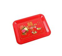 lachineuse - Plateau Chinois Rectangulaire - 38 x 28 cm - Plateau de Service en Métal - Coloris Rouge - pour Cuisine, Apéritif, Apéro - Motif Traditionnel Canards Mandarins - Idée Cadeau Asie Chine