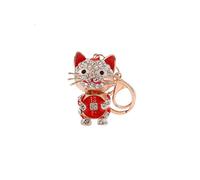 lachineuse - Porte-Clés Chat Japonais avec Strass Brillants - Porte-Bonheur - Chat Japonais Mignon - Objet Kawaii - 5,5 x 3,5 x 2,5 cm - Idée Cadeau Bijou Asiatique Japon - Coloris Rouge
